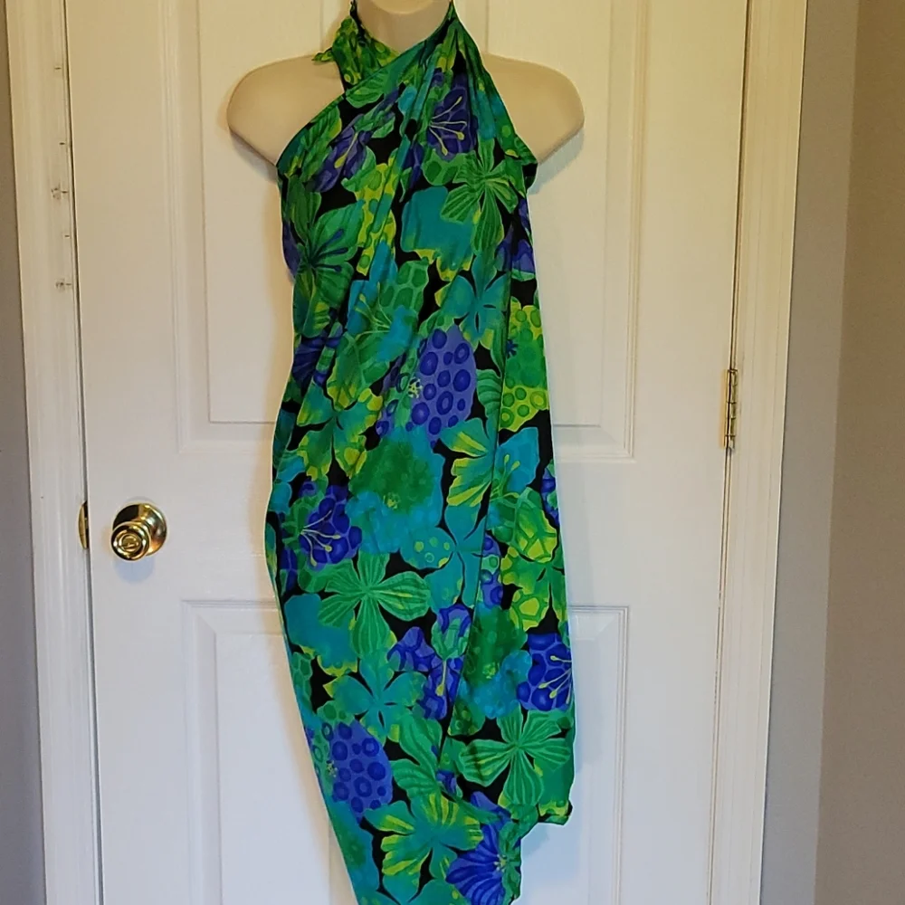 Vibrant Silk  green floral wrap, scarf, coverup wrap